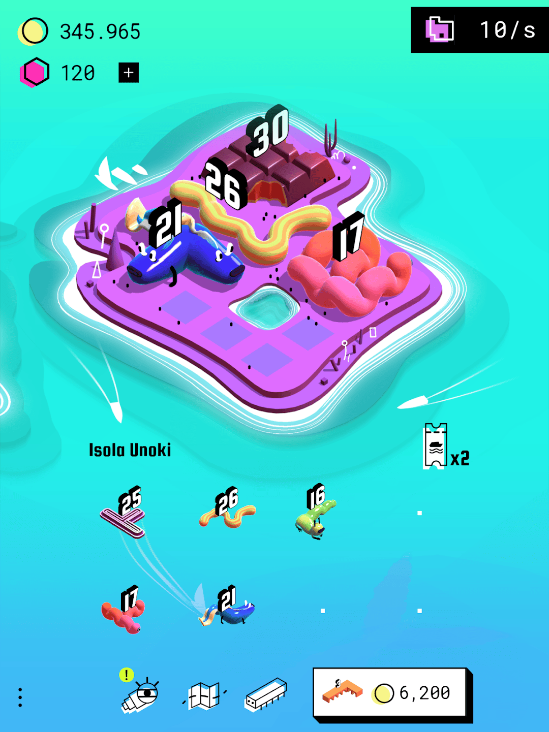Isolette colorate nel gioco idle-merge Griddie Islands